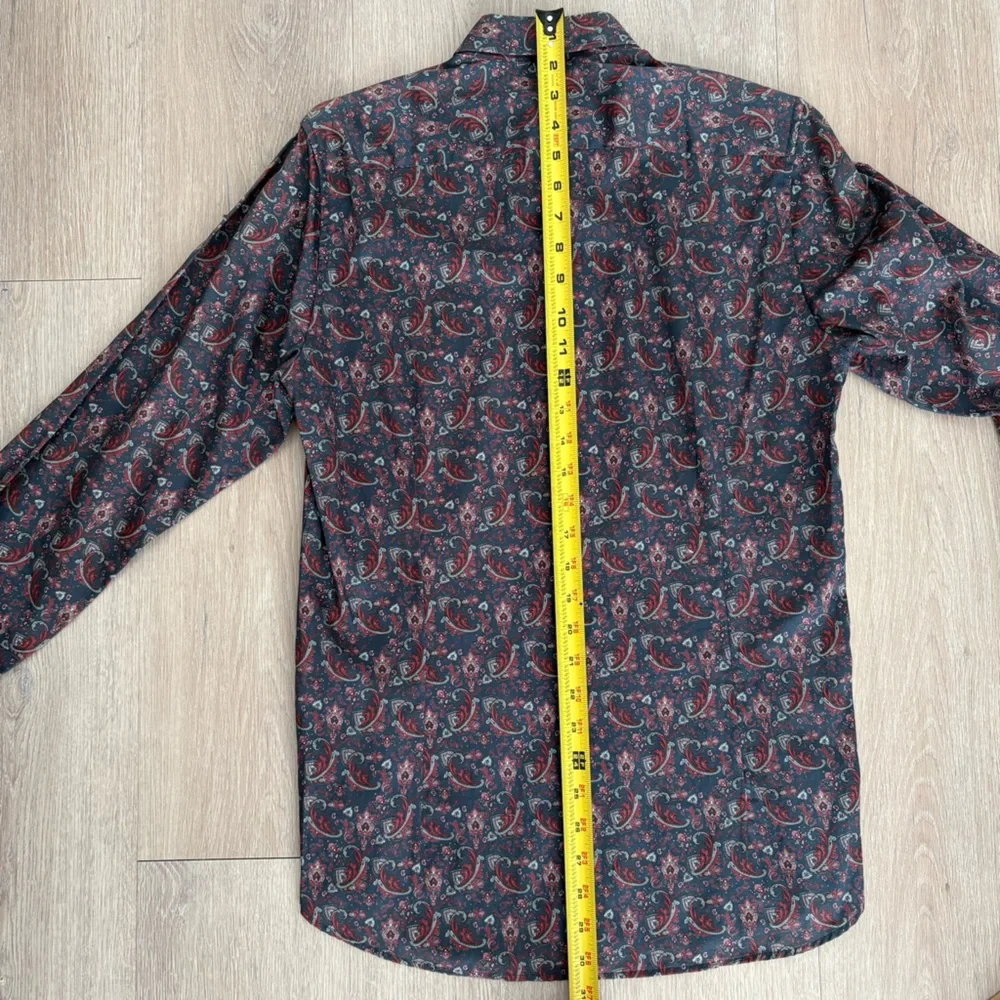 Ted Baker Mens Paisley Long Sleeve Shirt Size 2 36 Small Navy Blue Burgundy - Picture 9 of 13